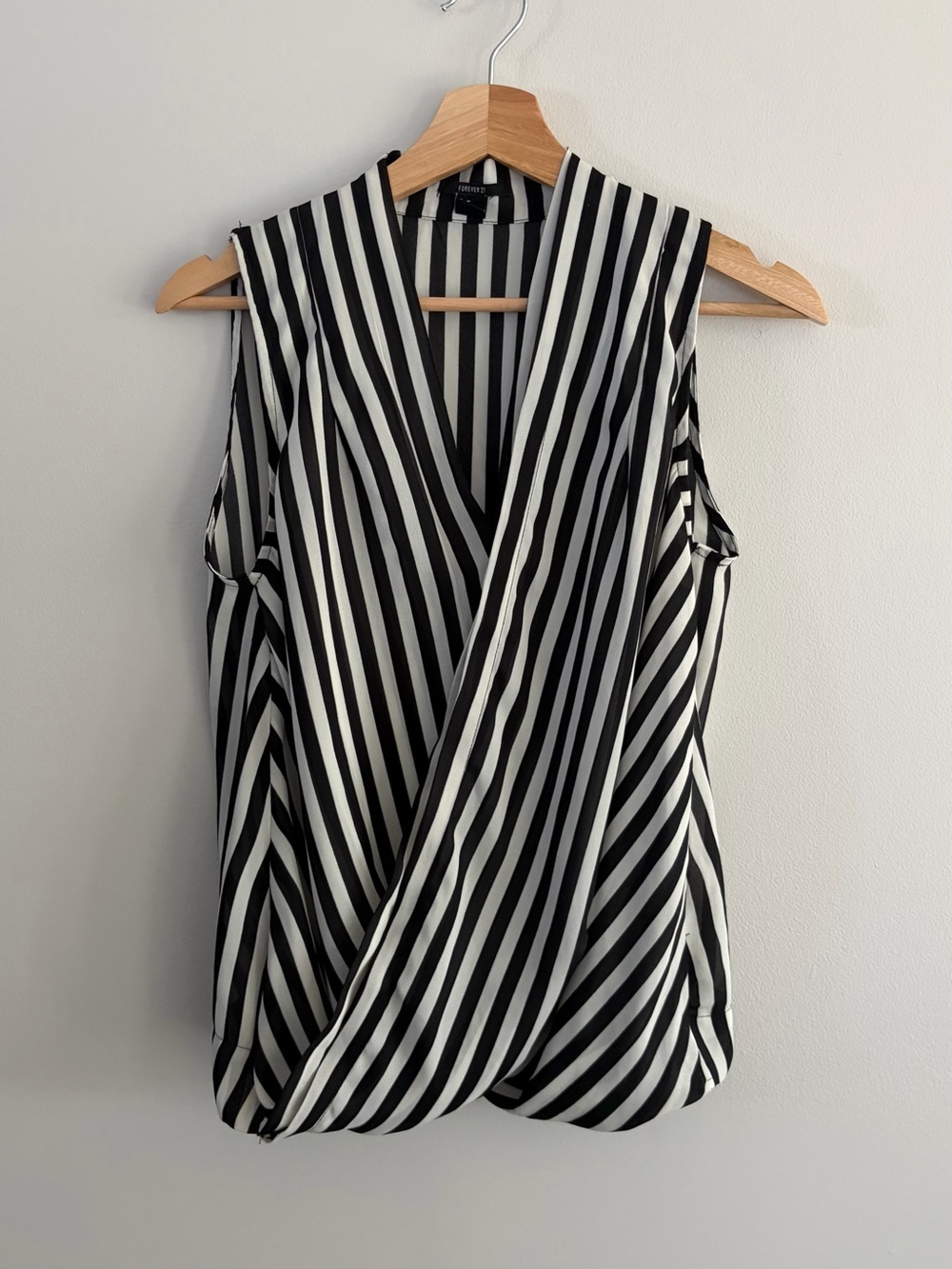 Black & White Striped Faux Wrap Tank